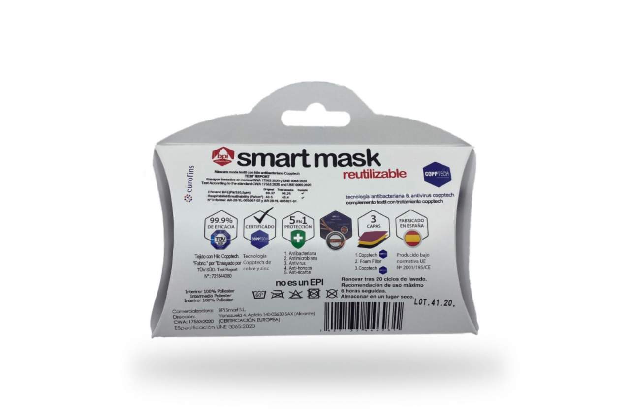 Mascarilla con tejido Copptech en Smart Mask
